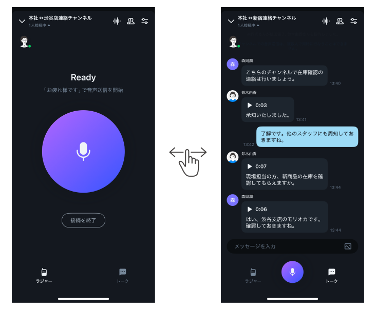 LINE WORKSラジャー：文字起こし・読み上げ機能の利用イメージ