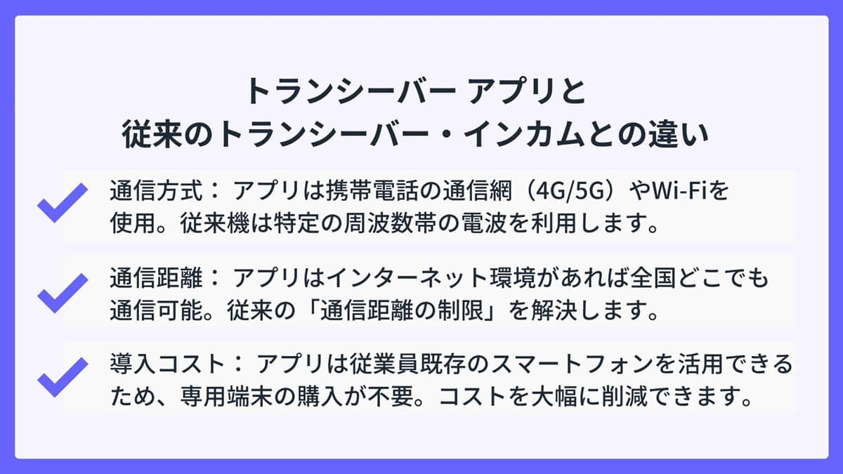 従来のトランシーバーやインカムとの違い