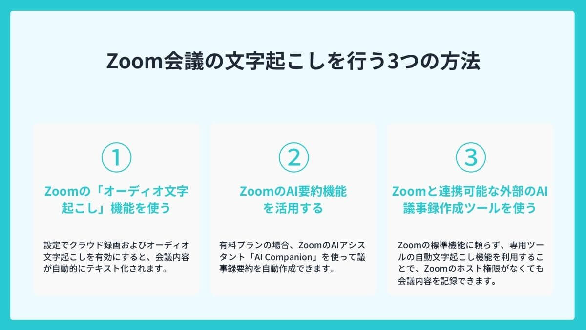 Zoom会議の文字起こしを行う3つの方法