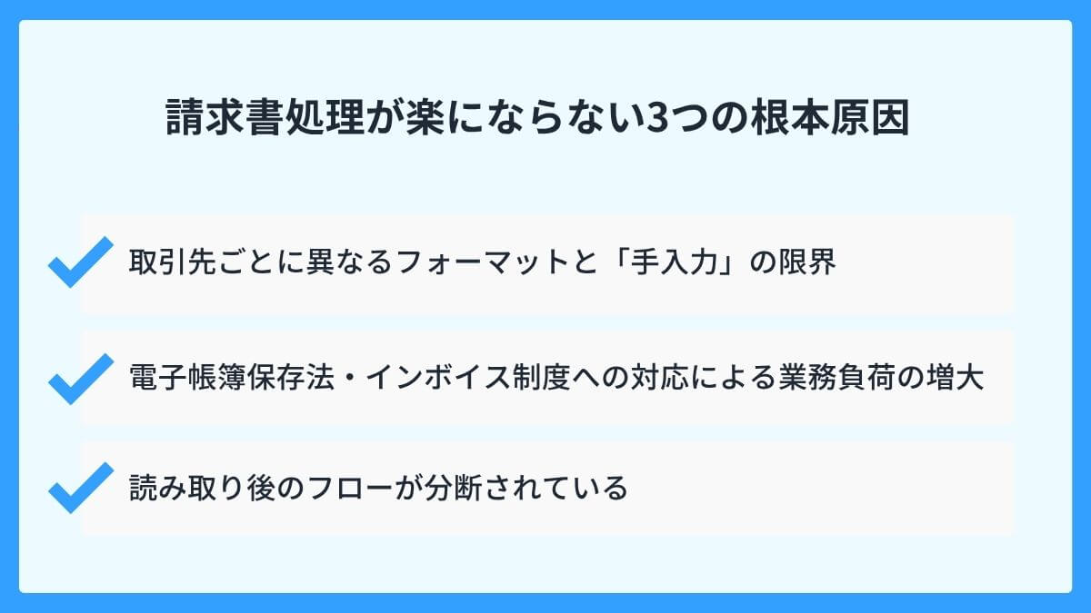 請求書処理が楽にならない3つの根本原因