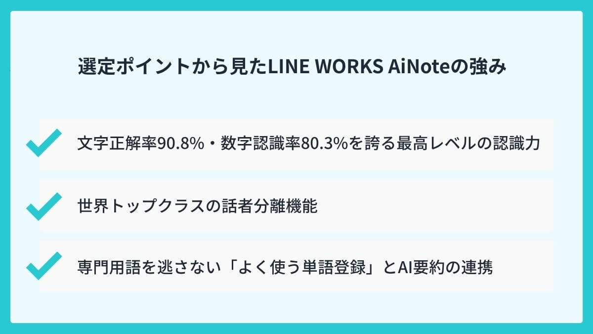 選定ポイントから見たLINE WORKS AiNoteの強み