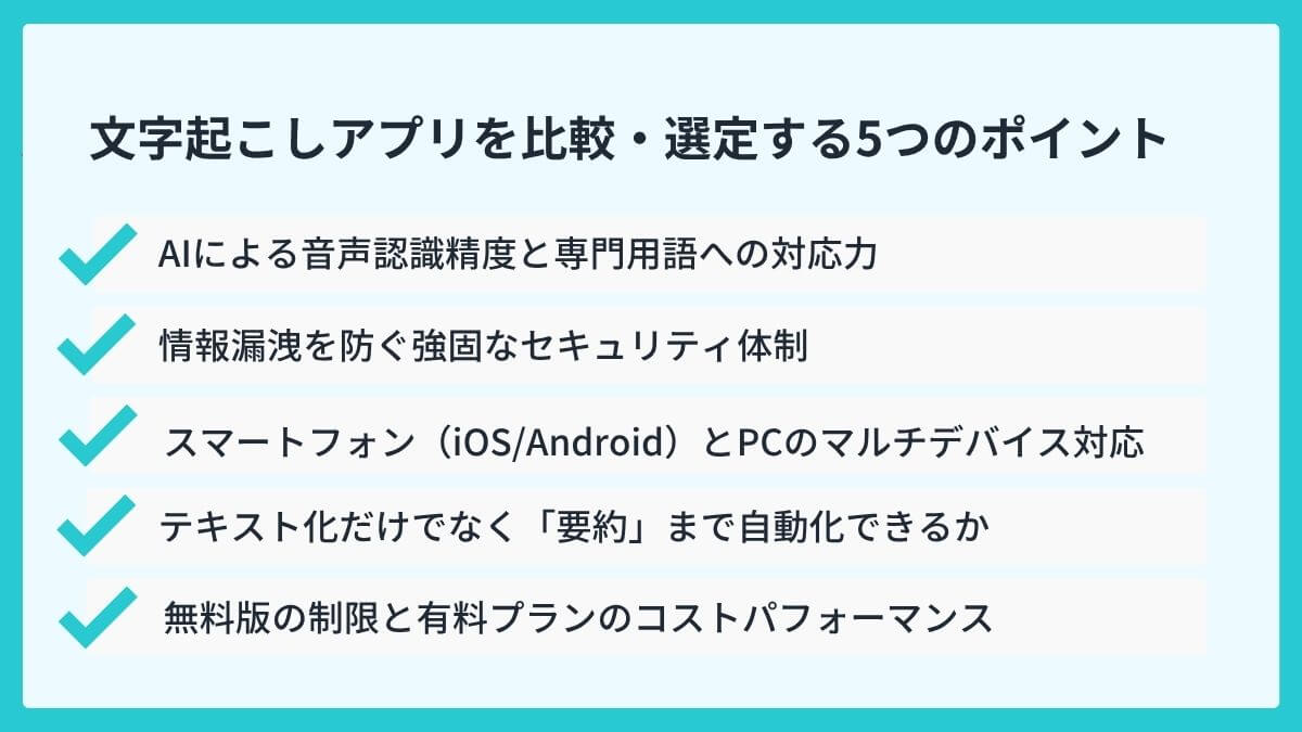 失敗しない！文字起こしアプリを比較・選定する5つのポイント