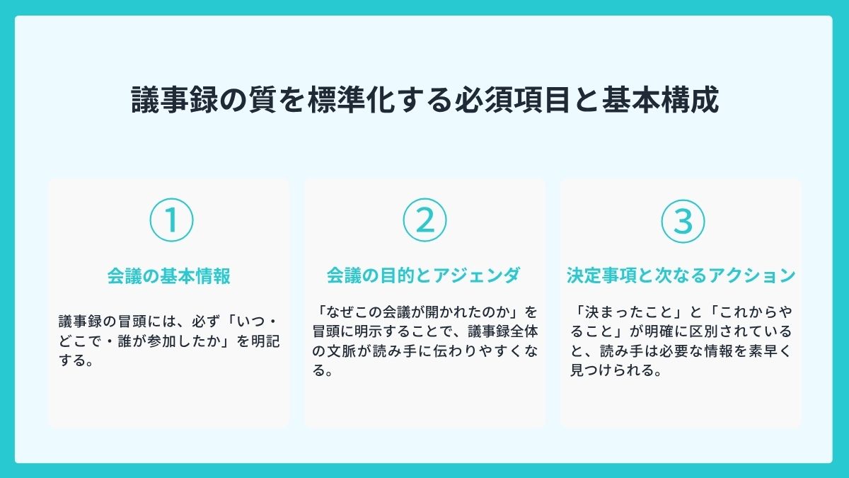 議事録の質を標準化する必須項目と基本構成