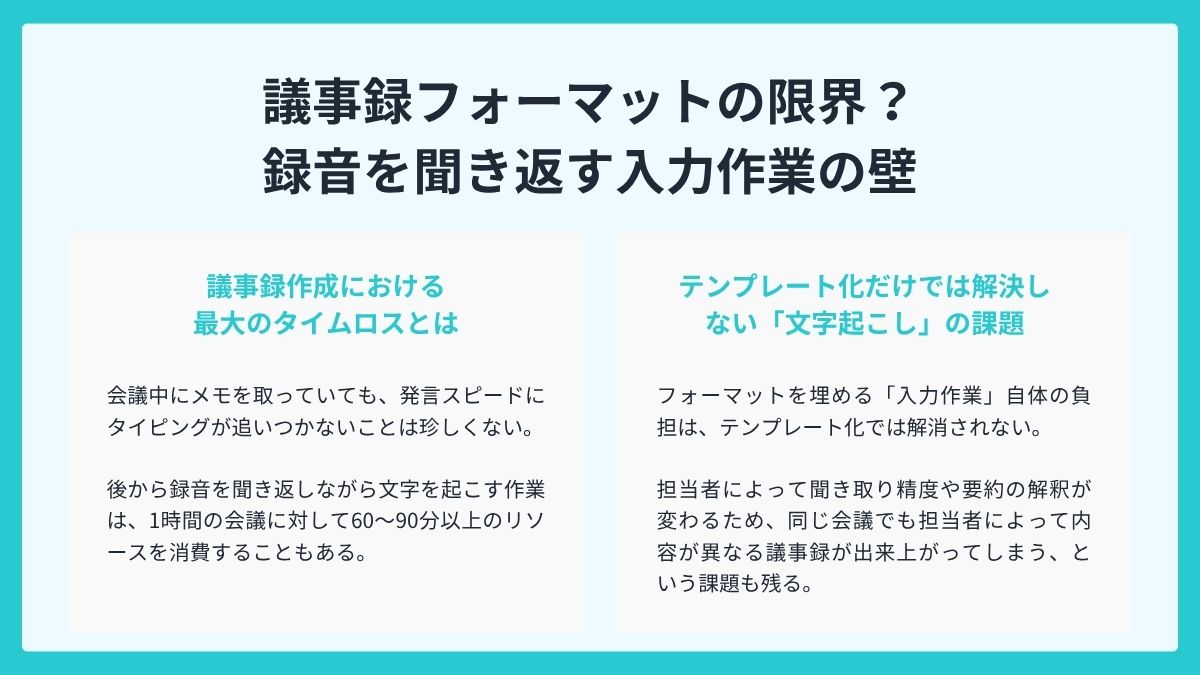 議事録フォーマットの限界？録音を聞き返す入力作業の壁