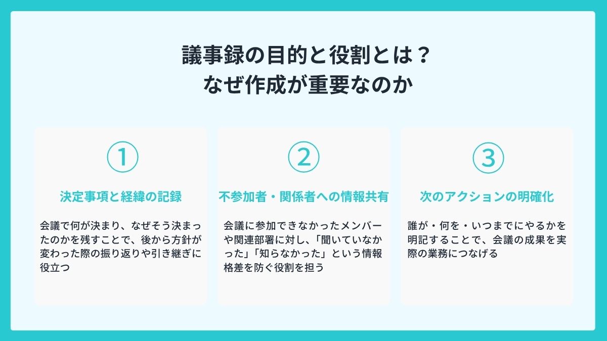 議事録の目的と役割とは?なぜ作成が重要なのか