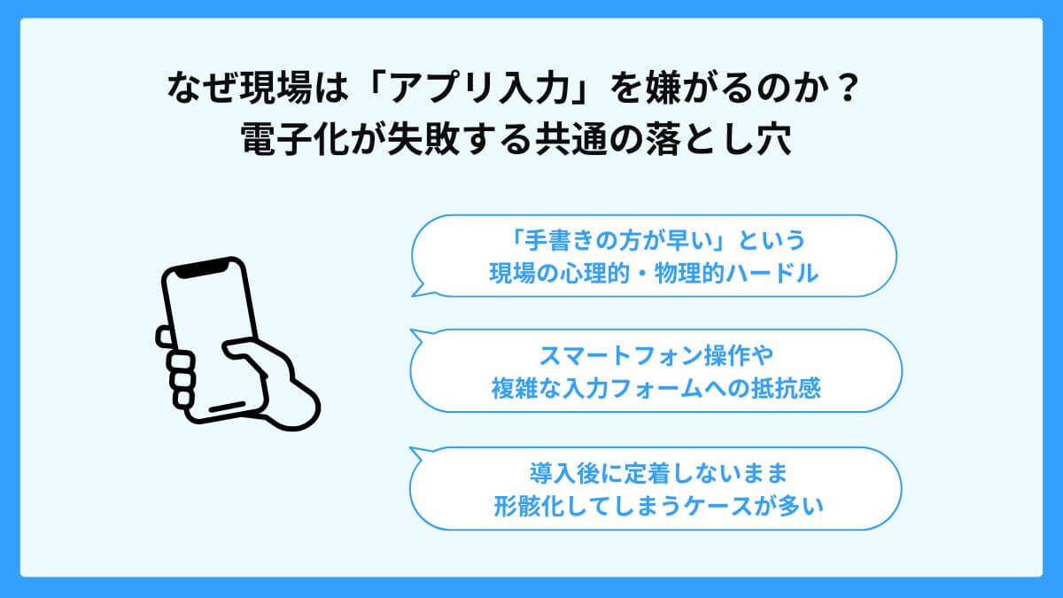 なぜ現場は「アプリ入力」を嫌がるのか？電子化が失敗する共通の落とし穴