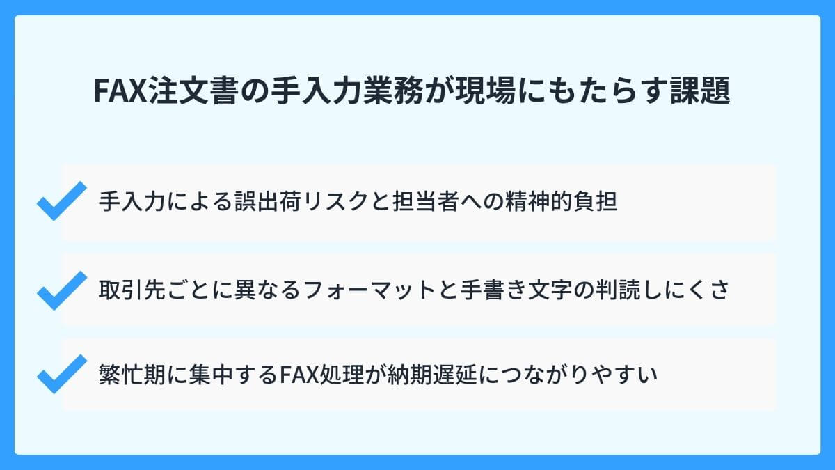 FAX注文書の手入力業務が現場にもたらす課題