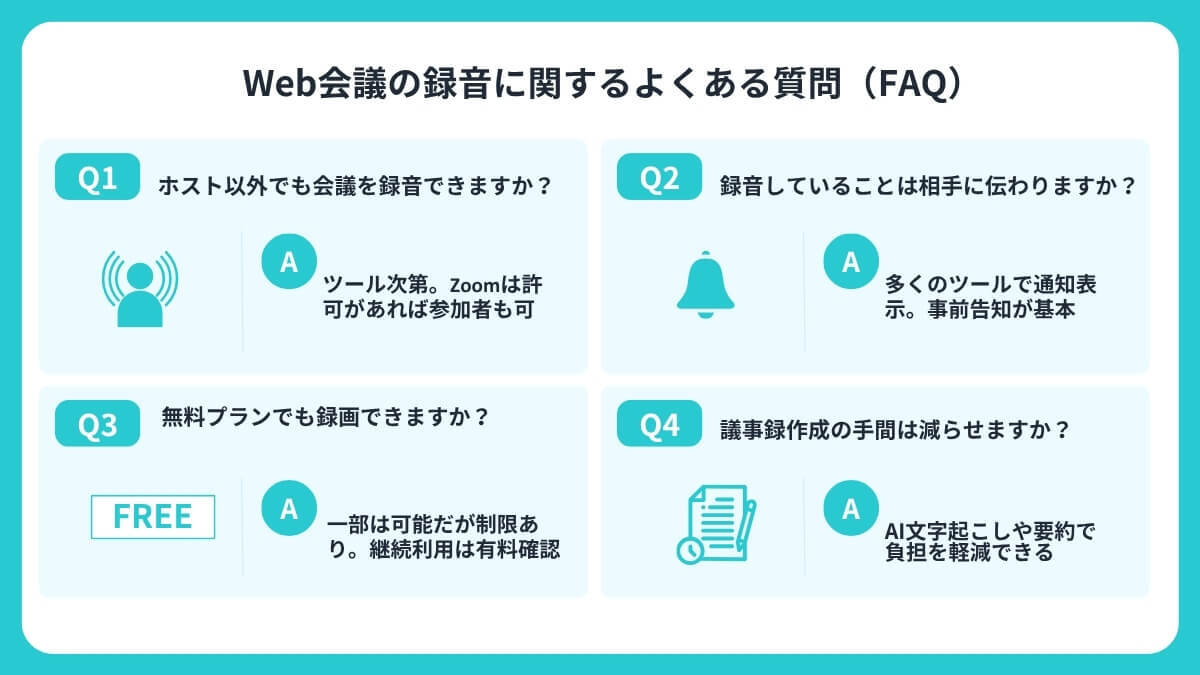 Web会議の録音に関するよくある質問(FAQ)