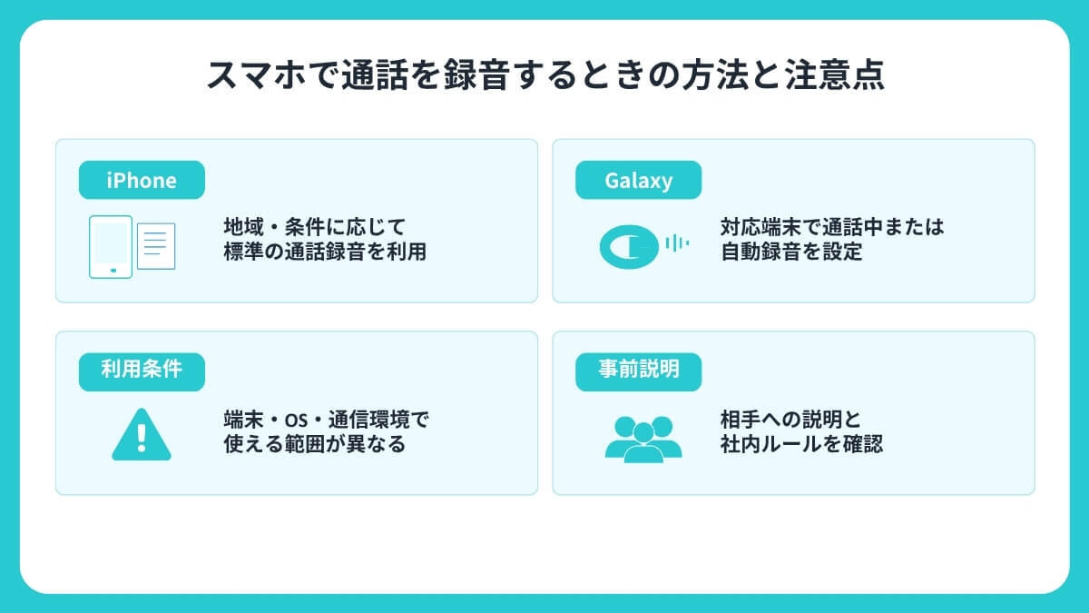 スマホで通話を録音するときの方法と注意点